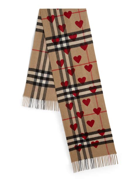 burberry classic cashmere scarf in check and hearts|Burberry cashmere check scarf beige.